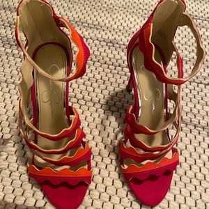 Jessica Simpson heels Size 6 deep pink and orange straps open toed